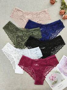 6pcs Floral Lace Scalloped Briefs Lingerie - Multicolor - View 4