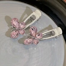 1pc Women's Pink Y2K Style Rhinestone Butterfly Hair Clip For Daily Use - Pink - View 8