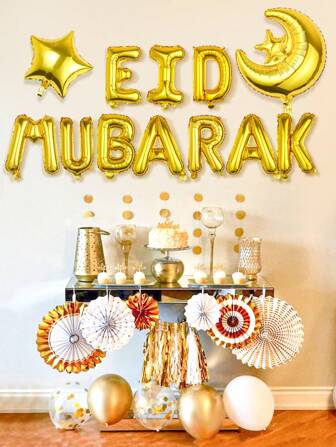 12入組金色鋁箔穆字母氣球、星形氣球和月亮氣球,適用於家庭裝飾、派對等