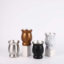 3入組8盎司不銹鋼耶巴瑪特杯套裝，附有吸管和清潔刷， 呈葫蘆形狀的保溫杯具有雙層和真空密封，包括不鏽鋼吸管和刷子 - 木紋 - 查看 5