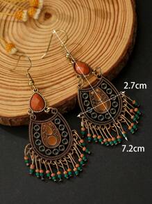 1 Par De Brincos De Borla Com Miçangas Vintage Boêmio Ocidental Da Moda Para Mulheres, Ideal Para Enfeites De Festival E Vestir Diário