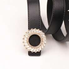 新裝飾的鑲有亮鑽的女裝皮帶,極簡優雅女士皮帶,光滑扣環腰帶,適合日常穿著 - 黑色 - 查看 2