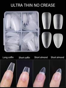 120Pcs/Box Artificial Fingernails Coffin Nails Pre-Shaped Clear Full Cover Almond Oval Nail Tips - Clear - View 2