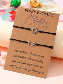 Goodwaro 2 piezas Pulseras de pareja hechas a mano de metal con diseño creativo de sol y luna, adecuadas para novias, amigas y hermanas, viene con empaque de tarjeta, apropiadas para uso diario de mujer