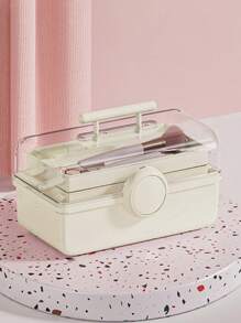 修指甲工具抽屜收納盒,1入組多功能桌面化妝品收納盒,帶抽屜,大容量防水防塵的塑料置物架,適用於梳妝台,可用於唇膏,刷子,乳液,眼影,指甲油和珠寶等桌面收納。 - 卡其色 - 查看 5