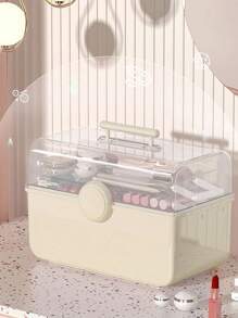修指甲工具抽屜收納盒,1入組多功能桌面化妝品收納盒,帶抽屜,大容量防水防塵的塑料置物架,適用於梳妝台,可用於唇膏,刷子,乳液,眼影,指甲油和珠寶等桌面收納。 - 卡其色 - 查看 3