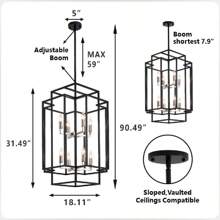 8-Light Lantern Chandelier Lighting For Dining Room, Foyer, Entry, Height Adjustable