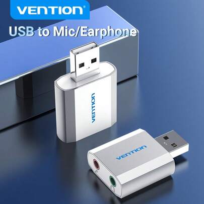 VENTION USB External Sound Card, External Stereo Audio Adapter 3.5mm With Headphone And Microphone High Speed For Laptop, Computer, Headset And Game Console