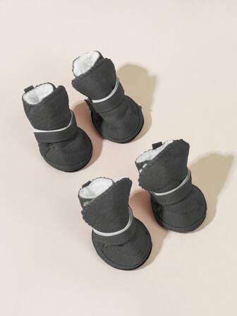 4pcs Fluffy Pet Winter Warmth Snow Boots, For Small And Medium-Sized Pets Indoor And Outdoor Wear
