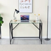 Tempered Clear Glass Computer Desk, Laptop Desk Transparent Glass Laptop Table, Small Study Desk - Màu trong suốt - Xem 3