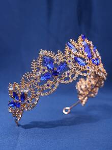 1pc Rhinestone Queen Crown Bridal Wedding Party Accessory - Blue - View 2