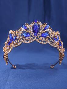 1pc Rhinestone Queen Crown Bridal Wedding Party Accessory - Blue - View 1