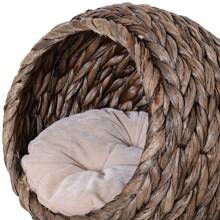 PawHut Rattan Katzenkorb Katzenhöhle Katzenhütte Katzenbett mit Kissen Haustierbett Wasserhyazinthe - Kastanienbraun - Übersicht 8