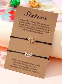 Goodwaro 2 piezas Pulseras de pareja hechas a mano de metal con diseño creativo de sol y luna, adecuadas para novias, amigas y hermanas, viene con empaque de tarjeta, apropiadas para uso diario de mujer
