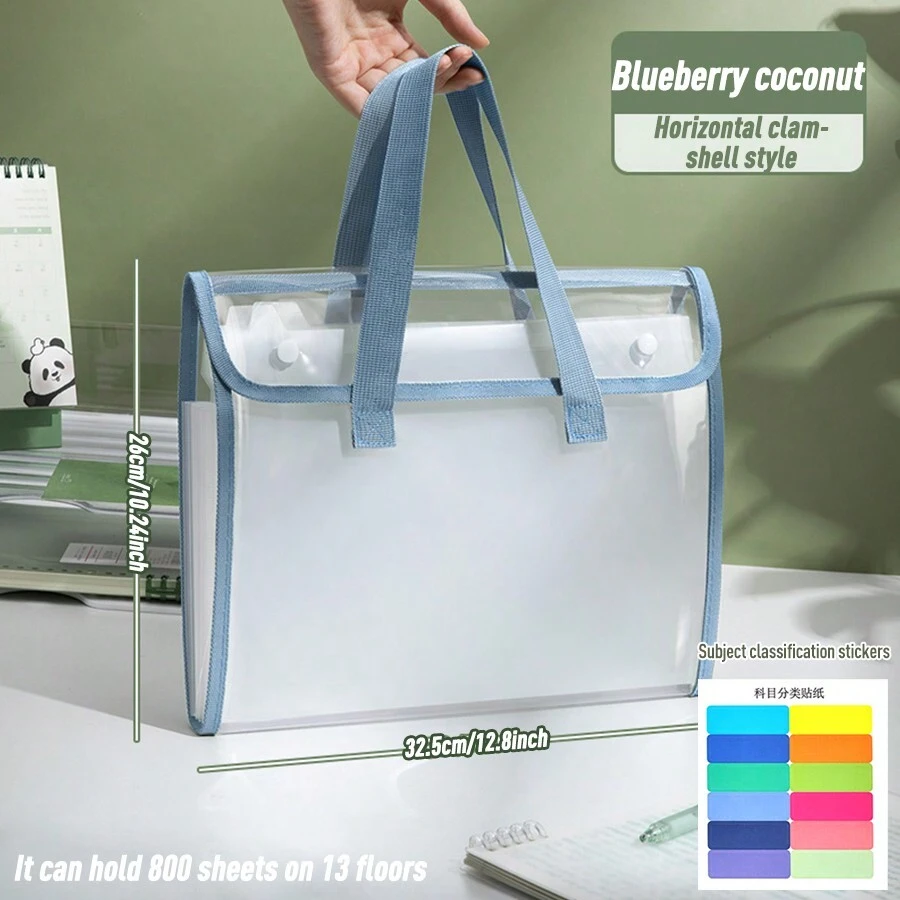 A4 Transparent Document Storage Bag, Accordion Style With Handle, Perfect For Primary, Middle And High School Students To Organize Homework, Notes And Exams By Subject(With Zipper) - Blue - View 1