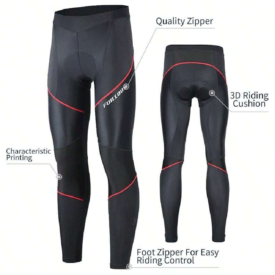 男式自行车加厚骑行长裤速干骑行紧身裤自行车紧身裤骑行裤 - 紅色 - 查看 1