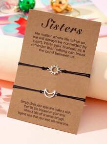 Goodwaro 2 piezas Pulseras de pareja hechas a mano de metal con diseño creativo de sol y luna, adecuadas para novias, amigas y hermanas, viene con empaque de tarjeta, apropiadas para uso diario de mujer