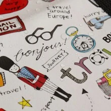 Weiße Aufbewahrungstasche mit Kritzelmuster für Schule, Schul-Accessoires und Schulsachen