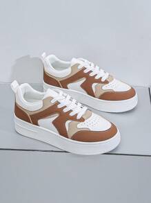 Fashionable Casual Color-Blocking Athletic Outdoor Shoes With Thick Sole For Increased Height For Couples In Spring And Autumn - Brown - View 3