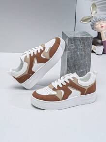 Fashionable Casual Color-Blocking Athletic Outdoor Shoes With Thick Sole For Increased Height For Couples In Spring And Autumn - Brown - View 4