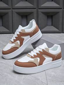 Fashionable Casual Color-Blocking Athletic Outdoor Shoes With Thick Sole For Increased Height For Couples In Spring And Autumn - Brown - View 2