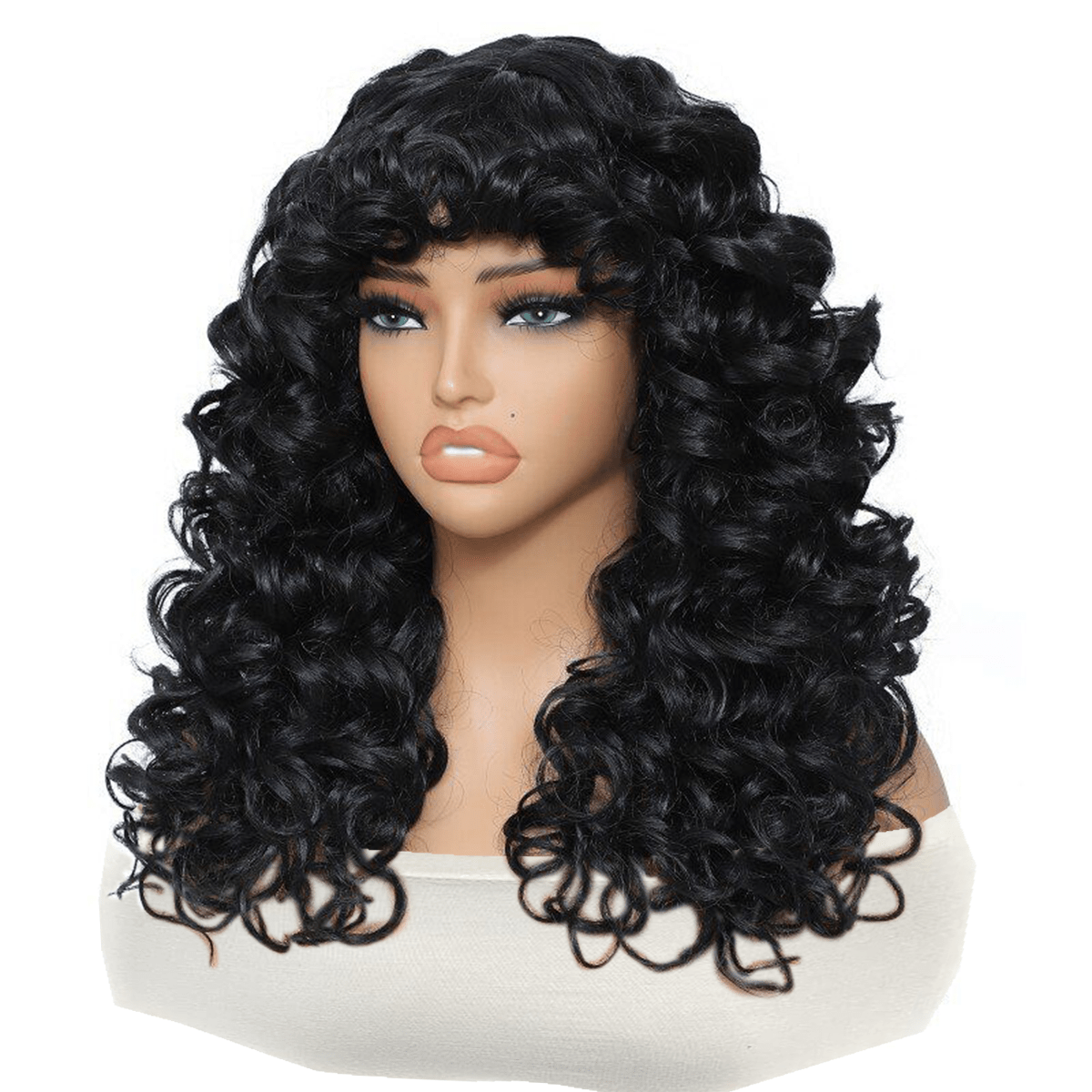Black Friday Synthetic Heat Resistant Wigs Bouncy Curls Wigs with Bangs