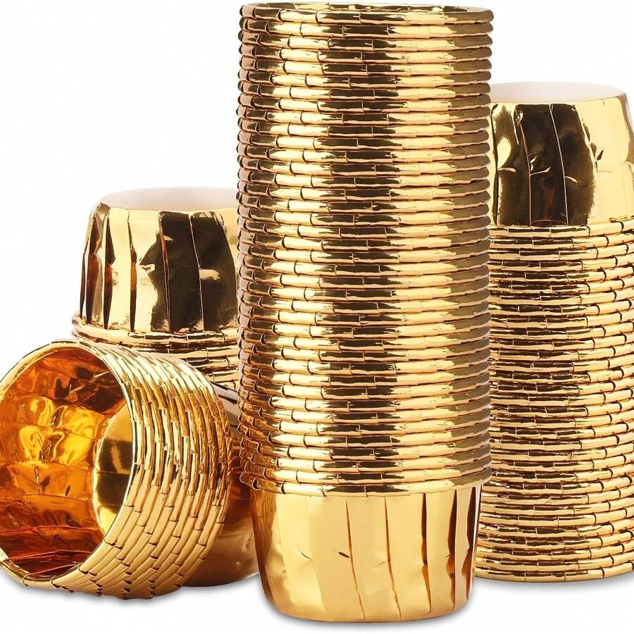 50pcs Gold Aluminum Foil Baking Cups, Muffin Dessert Cups, Disposable Foil Cups, Cake Decorative Cups, For Festival Party, Wedding, Table Centerpiece Decor