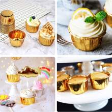 50pcs Gold Aluminum Foil Baking Cups, Muffin Dessert Cups, Disposable Foil Cups, Cake Decorative Cups, For Festival Party, Wedding, Table Centerpiece Decor