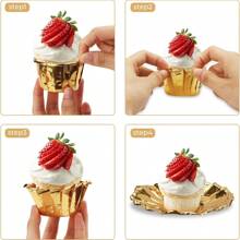 50pcs Gold Aluminum Foil Baking Cups, Muffin Dessert Cups, Disposable Foil Cups, Cake Decorative Cups, For Festival Party, Wedding, Table Centerpiece Decor