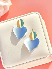 1對女士金屬心形極簡風格耳環,時尚大膽,適用於派對,情人節禮物,友人禮物,日常服飾搭配 - 愛心撞色耳環 - 查看 8