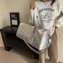 New Large Capacity Solid Color Handbag Women Travel Bag Waterproof Luggage Bag Lightweight Gym Bag Multifunctional Student Organizer Bag PU Tote Bag Black/Silver Wet And Dry Separated Shoulder Bag Light Weight Travel Bag Business Fashion Bag For School School Accessories School Stuff