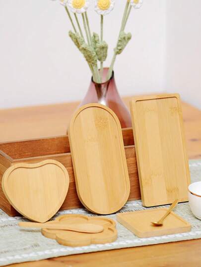 Bamboo Trays - Pizza Tray, Steak Plate, Dinner Plate, Western Plate, French Plate, Italian Plate, Coffee Plate, Snack Plate, Heart-Shaped, Flower-Shaped, Oblong, Restaurant Tray, Tableware Tray, Food Tray, Planter Tray, Snack Tray, Succulent Pot Bamboo Coaster, Various Sizes Flower & Pentagram Trays