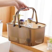 1pc Portable Plastic Bath Basket For Bathroom Toiletry Storage, Blue - Transparent Coffee - View 3
