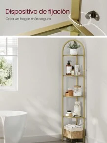 VASAGLE ASAGLE Estante esquinero de 5 niveles, estantería de esquina, organizador de baño, soporte para plantas, vidrio templado, marco de acero, estilo moderno, para sala de estar, baño, cocina, oro metálico - Dorado - Ver 4