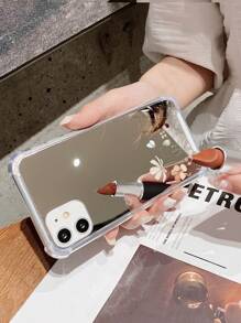 Flower Phone Case 1pc Beige Flower Pattern Acrylic Electroplated Mirror Phone Case Compatible With Apple Phones Waterproof Shockproof Anti-Fall Scratch Resistant - Multicolor - View 4