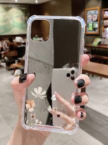 Flower Phone Case 1pc Beige Flower Pattern Acrylic Electroplated Mirror Phone Case Compatible With Apple Phones Waterproof Shockproof Anti-Fall Scratch Resistant - Multicolor - View 2
