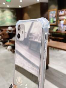 Flower Phone Case 1pc Beige Flower Pattern Acrylic Electroplated Mirror Phone Case Compatible With Apple Phones Waterproof Shockproof Anti-Fall Scratch Resistant - Multicolor - View 3