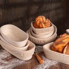 1 Pieza Cesta De Bambú De Almacenamiento Natural Hecha A Mano, Cesta Para Pan, Cesta Redonda/ovalada Con Forro De Tela Protectora Para La Fermentación De Masa, Almacenamiento De Pan De Levadura, Cocción De Pan, Adecuada Para Panaderos Profesionales Y Caseros - Beis - Ver 1