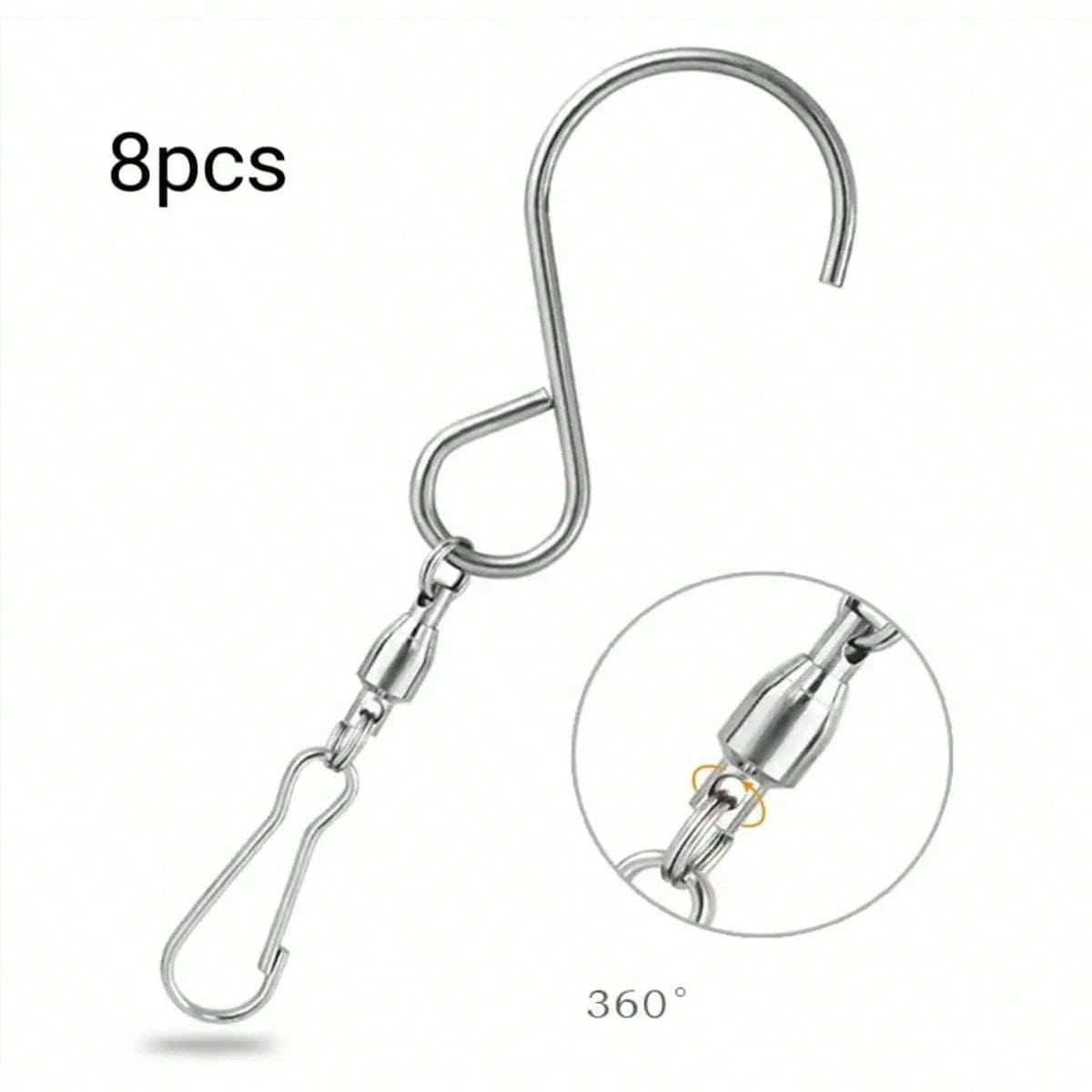 8pcs SShaped Stainless Steel Rotating Bearing Hooks For Hanging Wind