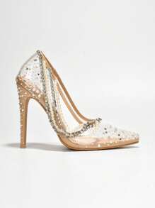 Zapatos de tacón de mujer Perlas Diamante de imitación Glamour - Beis - Ver 2