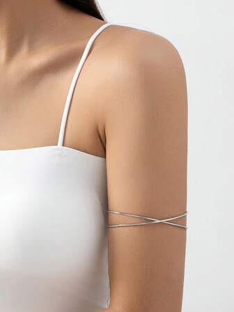 1 Pieza Brazalete Dorado De Diseño Simple Con Doble Capa Ajustable Para Mujeres, Regalo Para Vacaciones De Playa