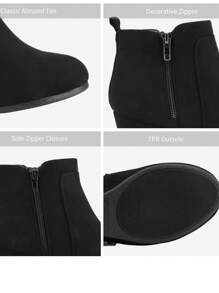 Women's Suede Low Hidden Wedge Heel Ankle Boots Round Toe Side Zipper Outside Zip For Decoration Good For Work And Date - màu đen - Xem 6