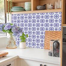 蓝色波西米亚风格 3D 数码印刷墙面装饰贴纸适用于卧室、家具、乙烯基家居装饰、可拆卸、可清洗、适用于台面、橱柜、浴室、厚架子衬垫、四季贴纸 - XBZ046 - 查看 3
