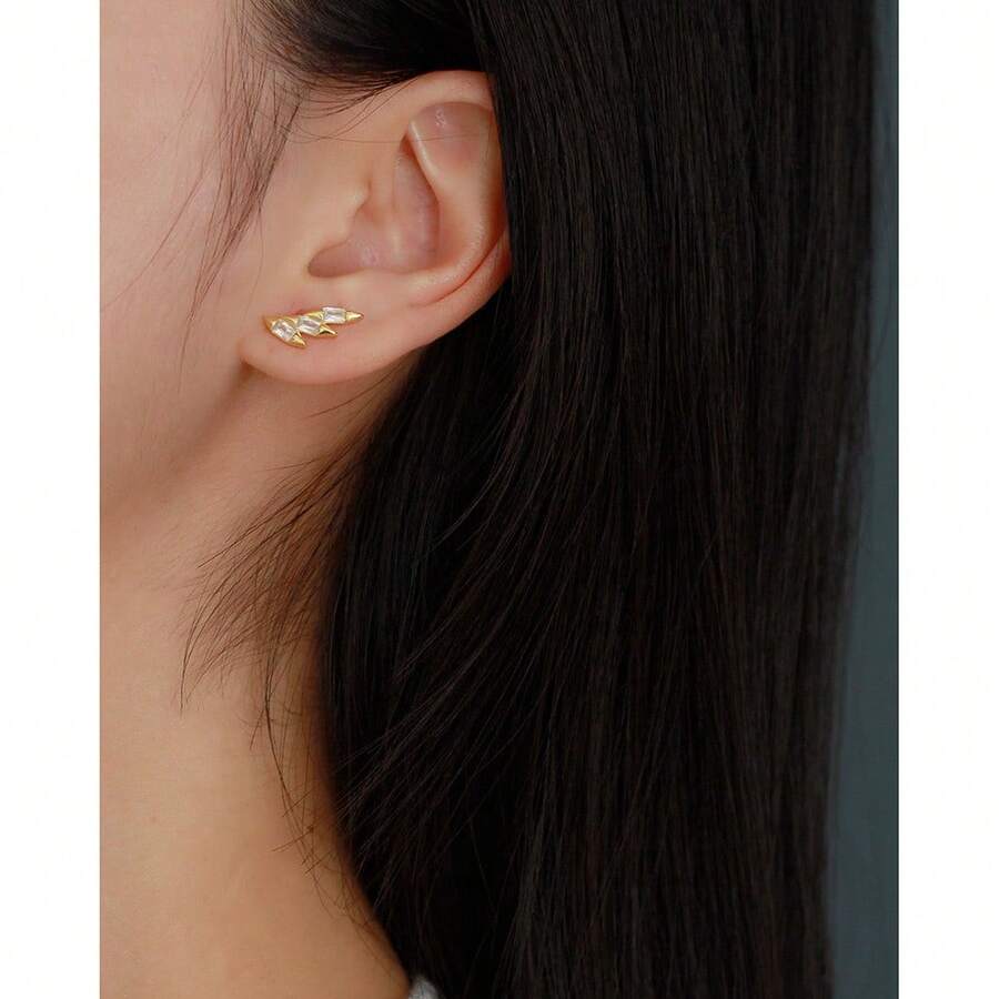 Yhe0597 CrossBorder Luxury Piercing Earrings S925 Silver Ins Wing Shaped Threaded Stud