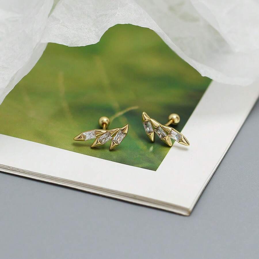 Yhe0597 CrossBorder Luxury Piercing Earrings S925 Silver Ins Wing Shaped Threaded Stud