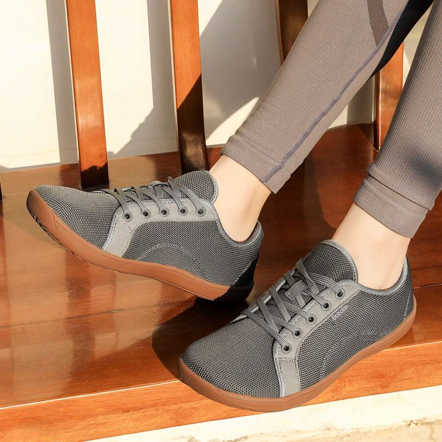 Women's Minimalist Barefoot Shoes Wide Toe Box Walking Shoes Zero Drop Fashion Sneakers Running Crossfit Training Comfortable Breathable Travel Shoes - Xám - Xem 1