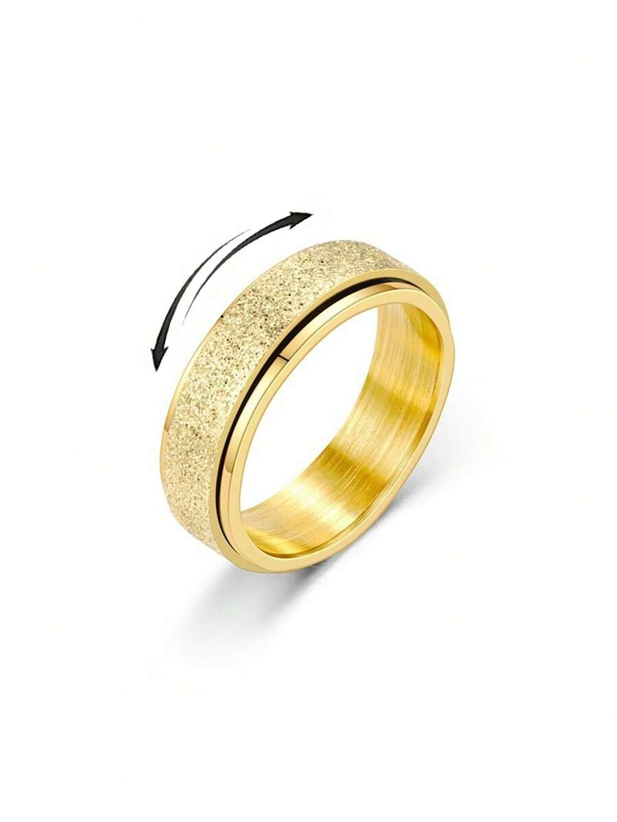 Spin Anxiety Rings Golden Color Sandblasted Spin Anxiety Fidget Ring For Boys Girls Relieve Stress Ring For Daily Decoration - Yellow Gold - View 1