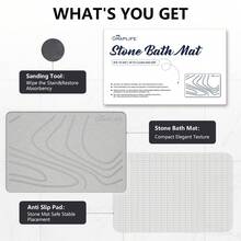 Graplife Stone Mat 23.62x15.35", Diatomaceous Earth Bath Mat, Fast Drying, With Anti Slip Pad - Light Grey - View 6
