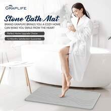 Graplife Stone Mat 23.62x15.35", Diatomaceous Earth Bath Mat, Fast Drying, With Anti Slip Pad - Light Grey - View 5