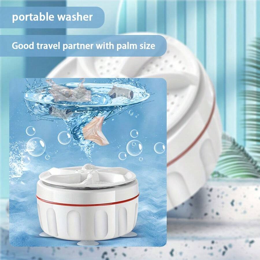 1入便攜式迷你超聲波渦輪洗衣機,旋轉設計適用於旅行和宿舍 - 白色 - 查看 1